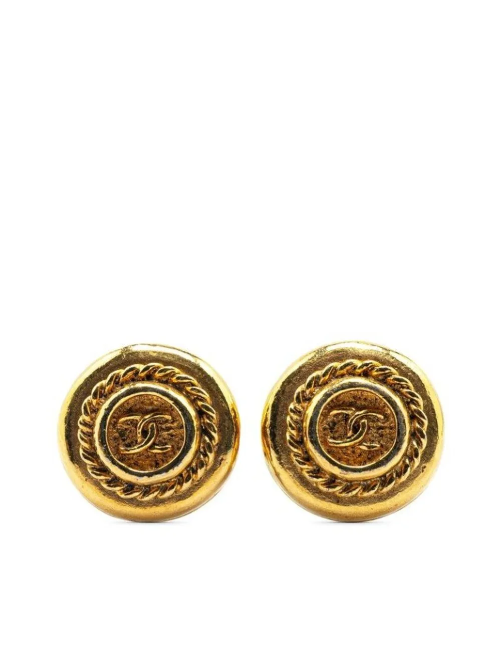 Chanel CC Logo Earrings Gold Plated